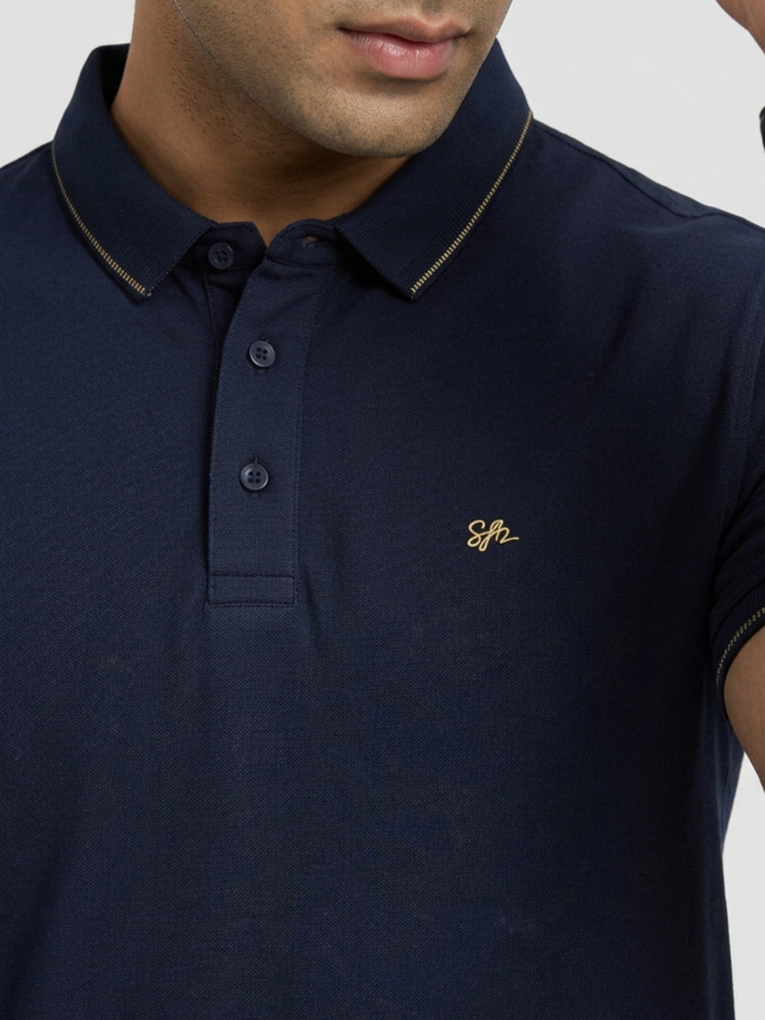 Men T-Shirt Solid Navy Blue Regular Fit