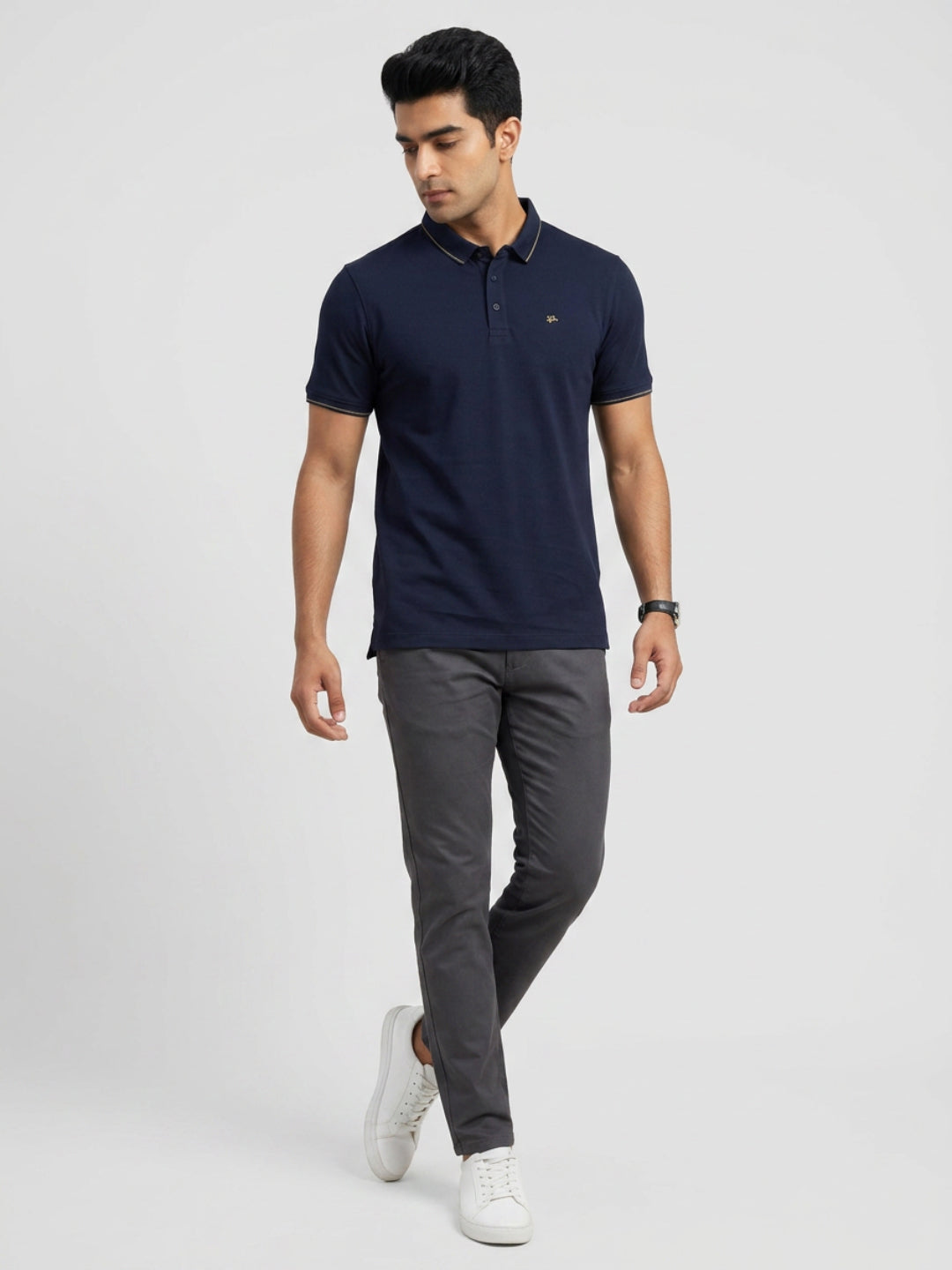 Men T-Shirt Solid Navy Blue Regular Fit