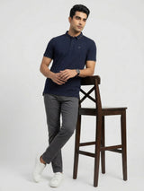 Men T-Shirt Solid Navy Blue Regular Fit