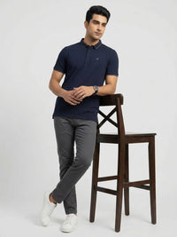 Men T-Shirt Solid Navy Blue Regular Fit