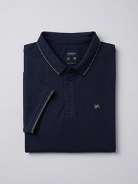 Men T-Shirt Solid Navy Blue Regular Fit