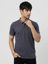 Men T-Shirt Solid Grey Regular Fit