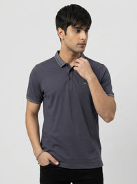 Men T-Shirt Solid Grey Regular Fit