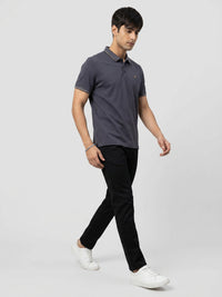 Men T-Shirt Solid Grey Regular Fit