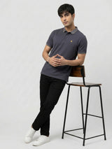 Men T-Shirt Solid Grey Regular Fit
