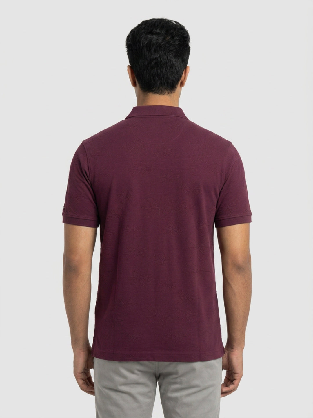 Men T-Shirt Textured Maroon Regular Fit