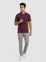 Men T-Shirt Textured Maroon Regular Fit