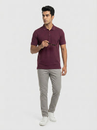 Men T-Shirt Textured Maroon Regular Fit