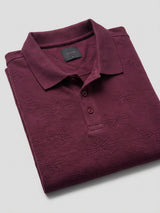 Men T-Shirt Textured Maroon Regular Fit