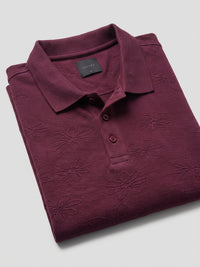 Men T-Shirt Textured Maroon Regular Fit