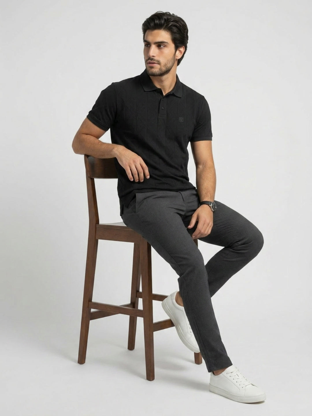 Men T-Shirt Solid Black Regular Fit