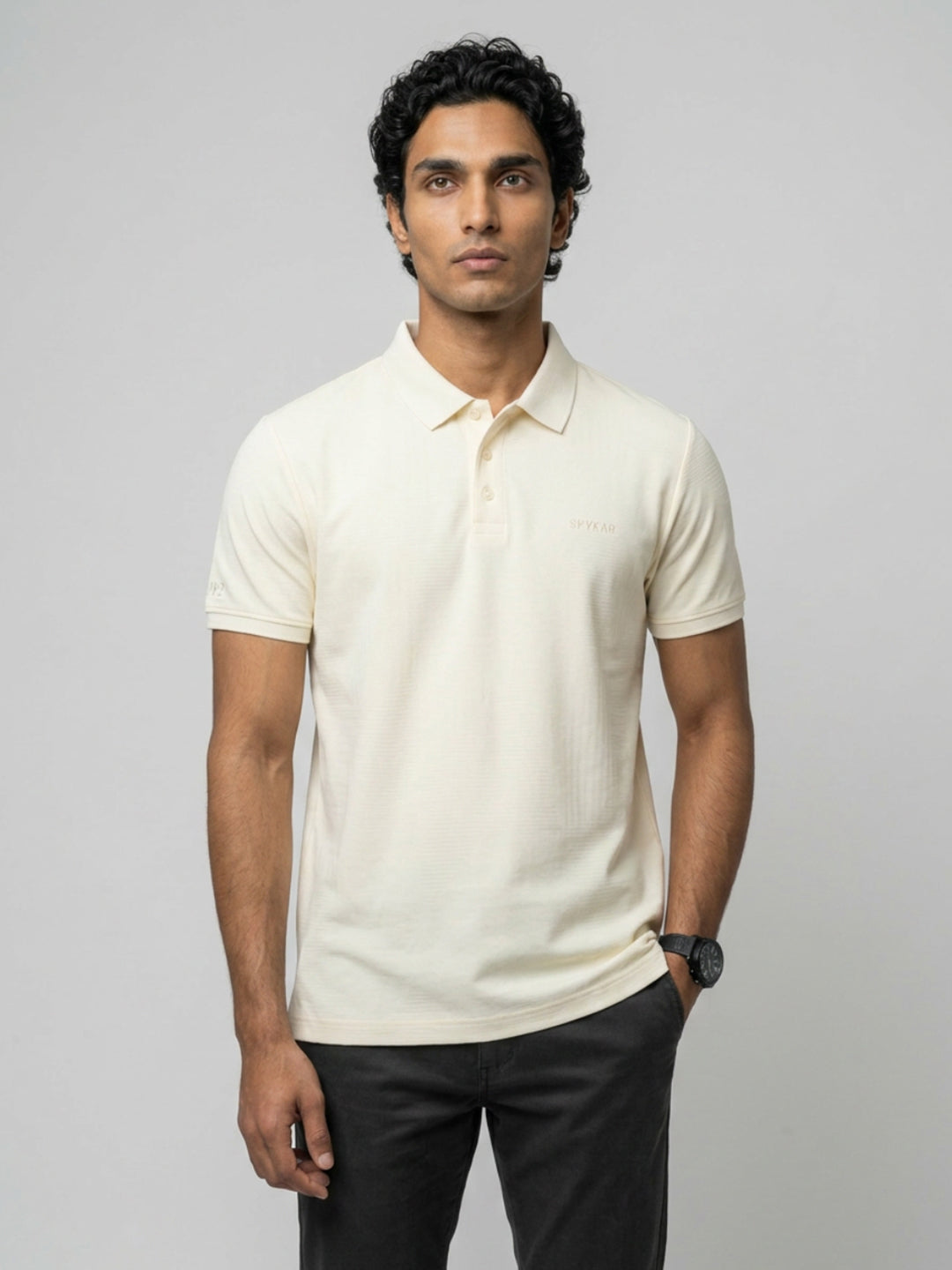 Men T-Shirt Solid Off-White Regular Fit