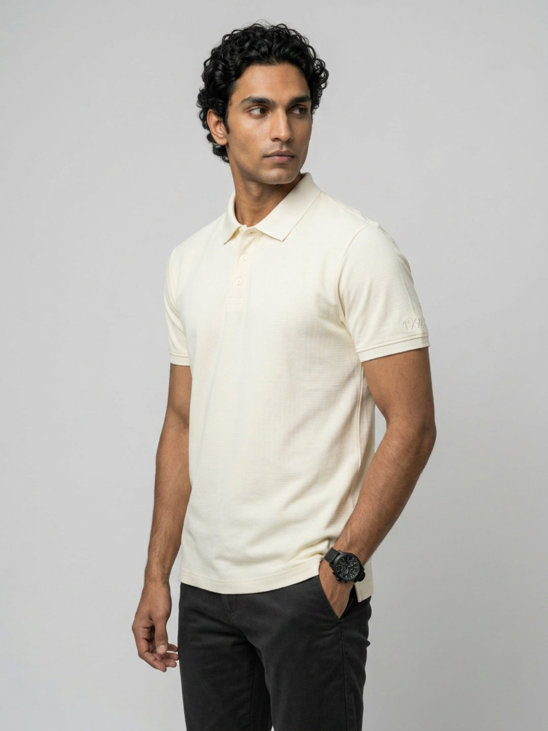 Men T-Shirt Solid Off-White Regular Fit