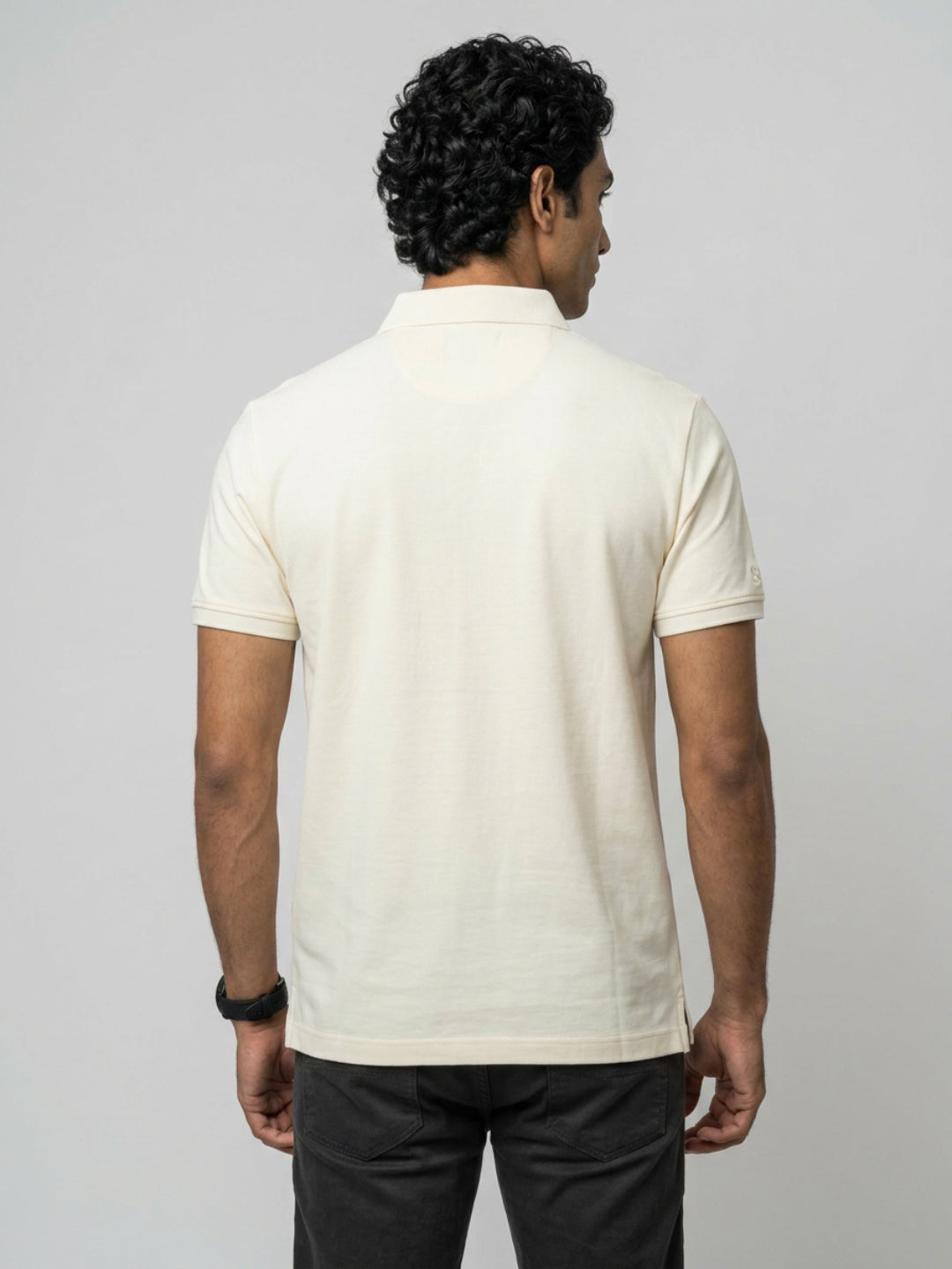 Men T-Shirt Solid Off-White Regular Fit