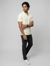 Men T-Shirt Solid Off-White Regular Fit