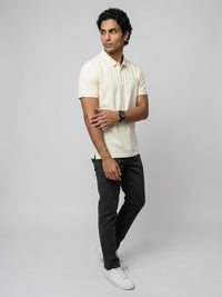 Men T-Shirt Solid Off-White Regular Fit