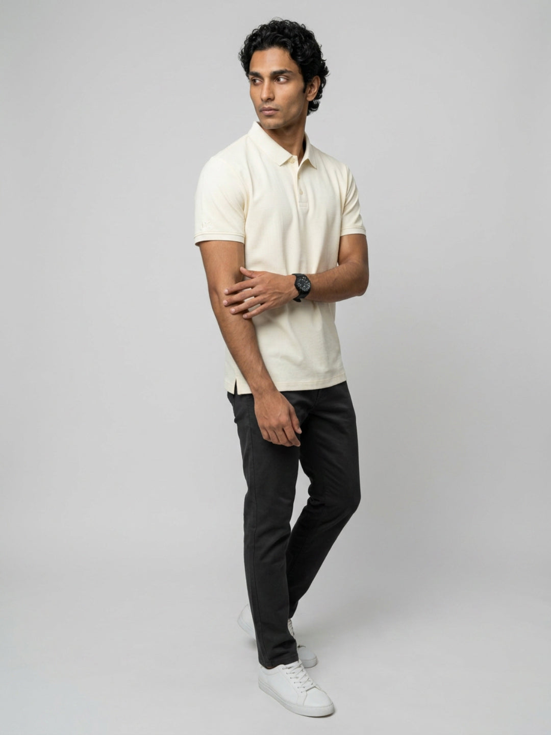 Men T-Shirt Solid Off-White Regular Fit