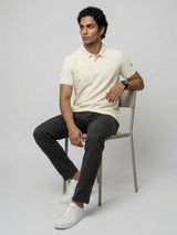 Men T-Shirt Solid Off-White Regular Fit
