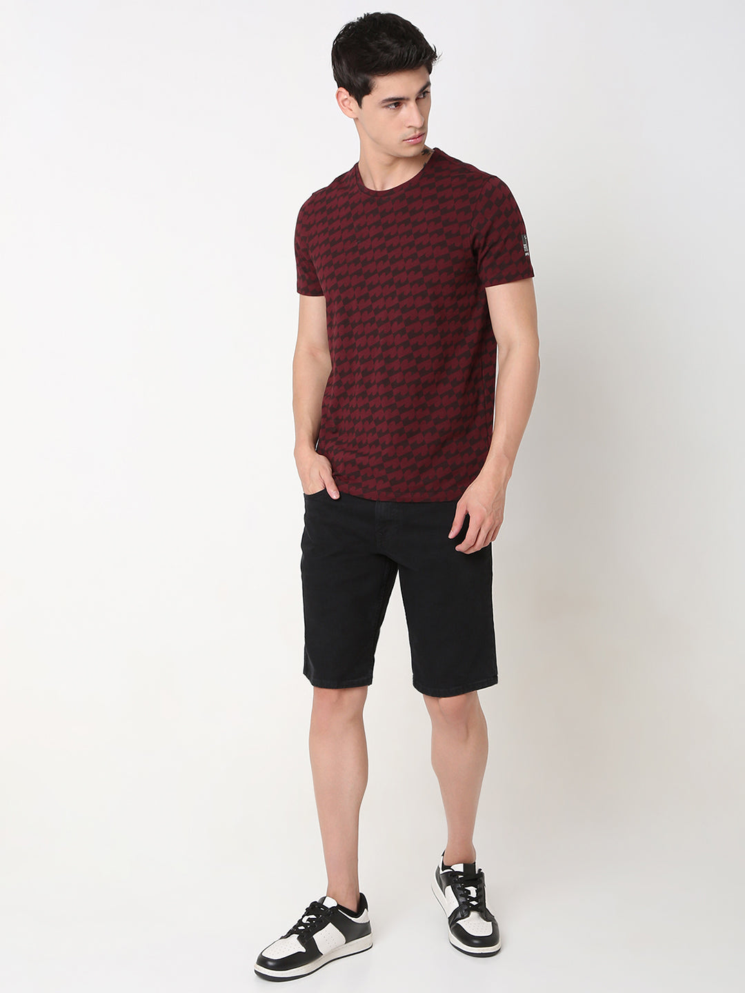 Spykar Slim Fit Printed Round Neck Red T-Shirt For Men