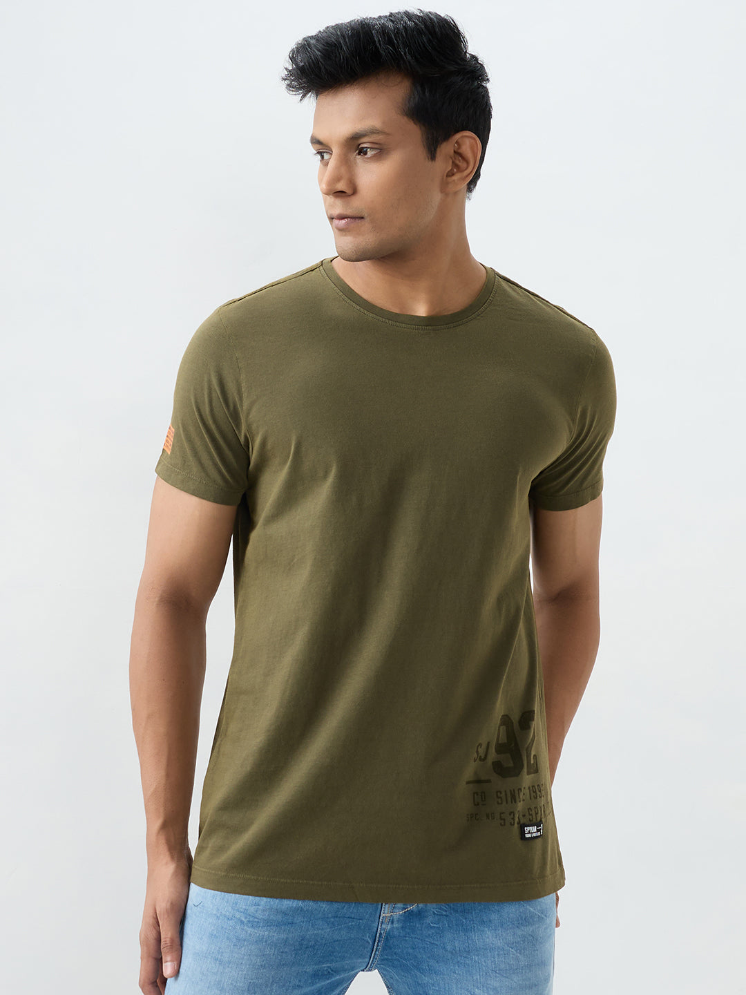 Men Round Neck Half Sleeves Green T-Shirt