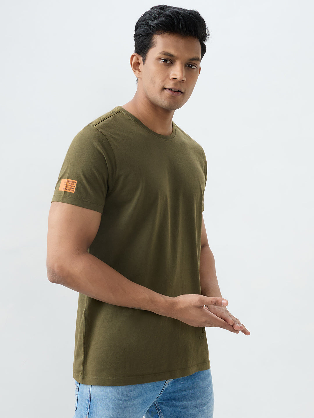 Men Round Neck Half Sleeves Green T-Shirt