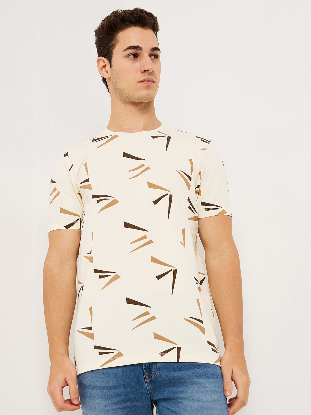Men T-Shirt White Print Slim Fit