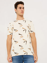 Men T-Shirt White Print Slim Fit