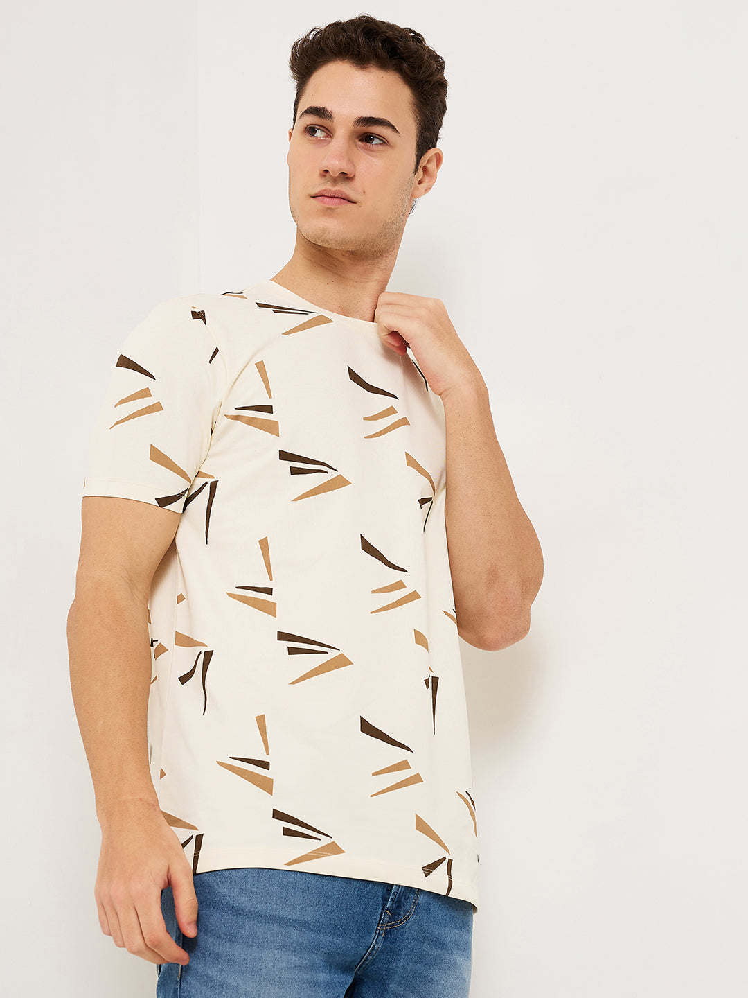 Men T-Shirt White Print Slim Fit
