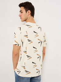 Men T-Shirt White Print Slim Fit
