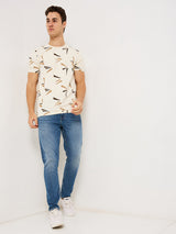 Men T-Shirt White Print Slim Fit