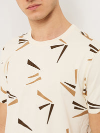 Men T-Shirt White Print Slim Fit