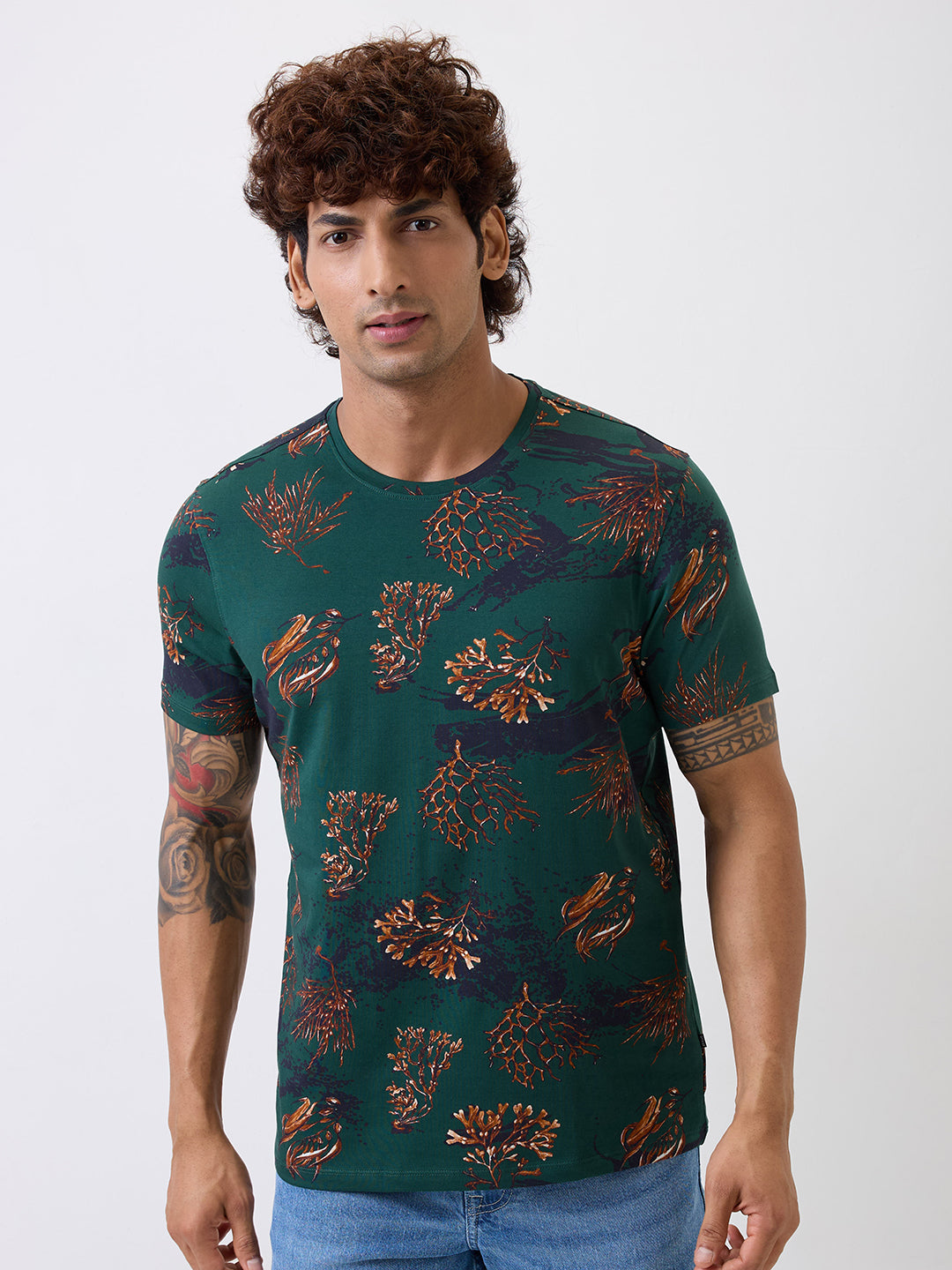 Spykar Green Slim Fit Casual T-Shirt For Men