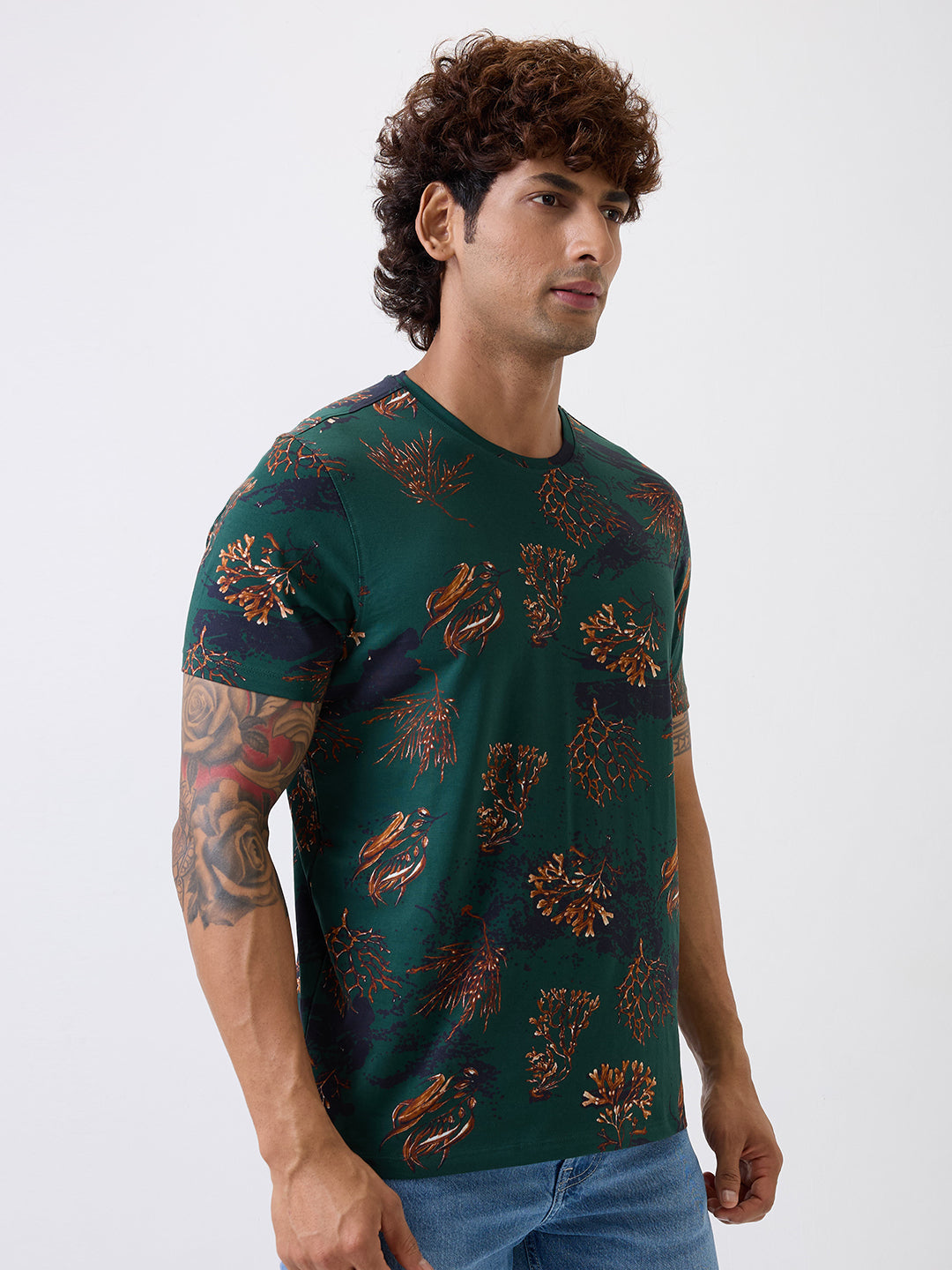 Spykar Green Slim Fit Casual T-Shirt For Men