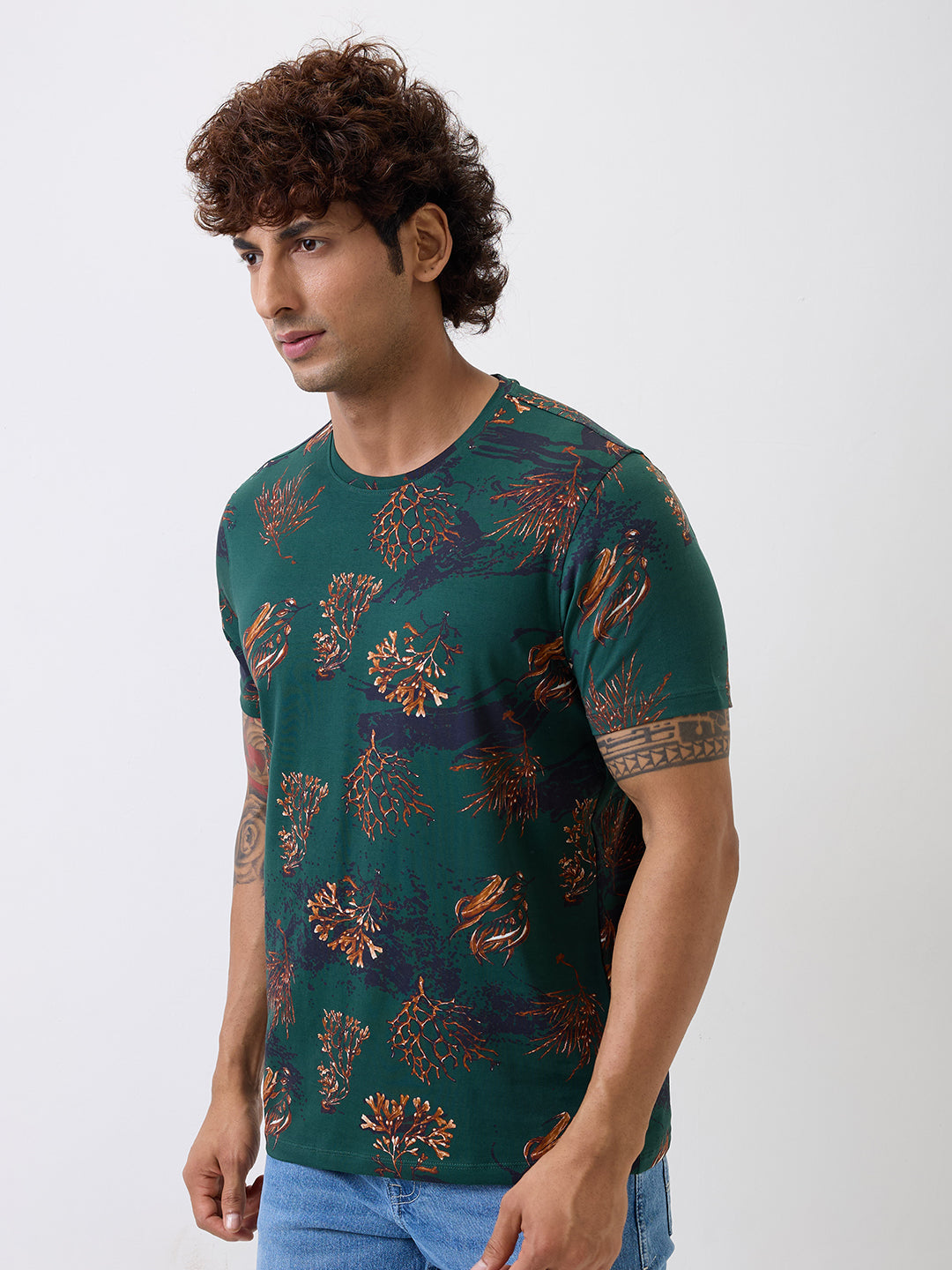 Spykar Green Slim Fit Casual T-Shirt For Men