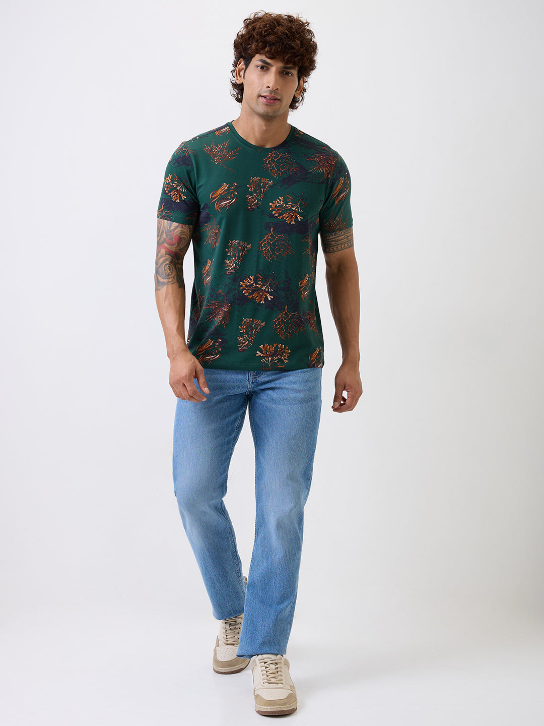 Spykar Green Slim Fit Casual T-Shirt For Men