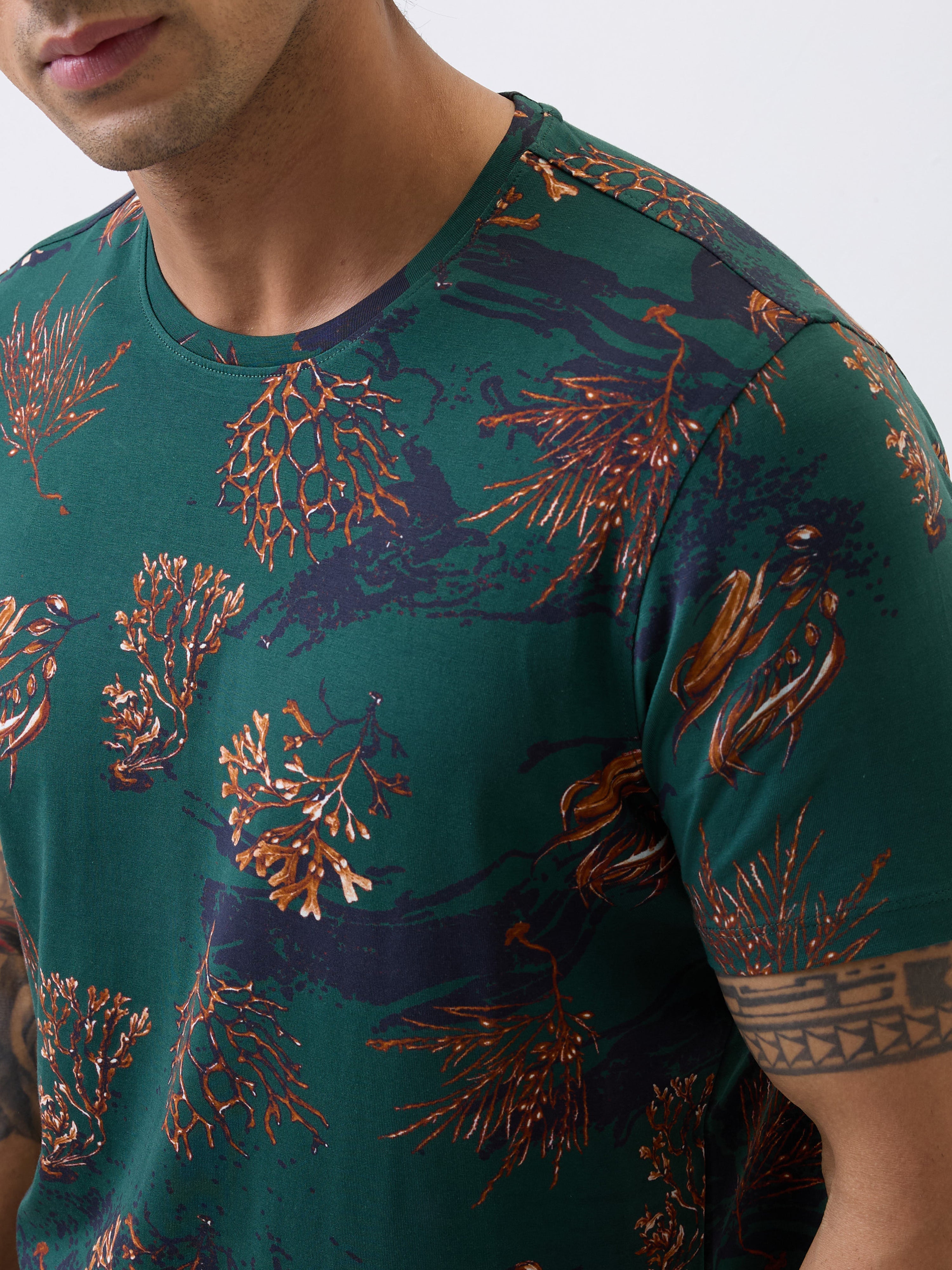 Spykar Green Slim Fit Casual T-Shirt For Men
