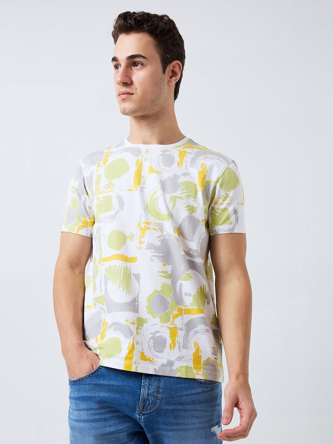 Spykar Green Slim Fit Printed Half Sleeve T-Shirt For Men