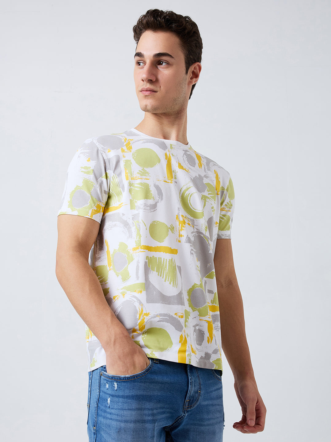 Spykar Green Slim Fit Printed Half Sleeve T-Shirt For Men