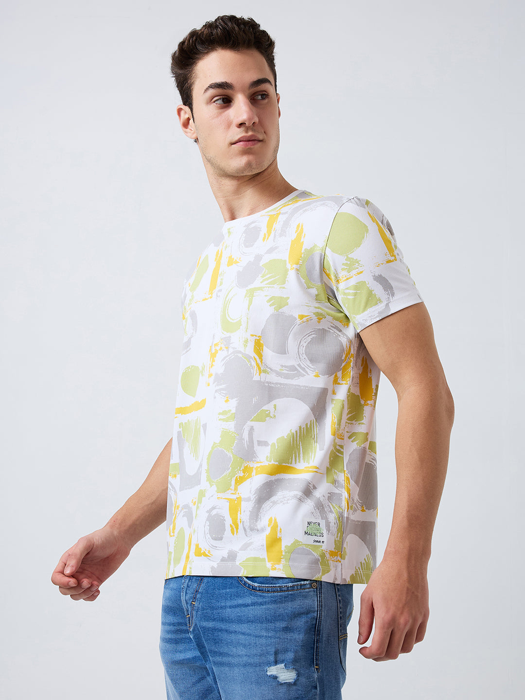 Spykar Green Slim Fit Printed Half Sleeve T-Shirt For Men