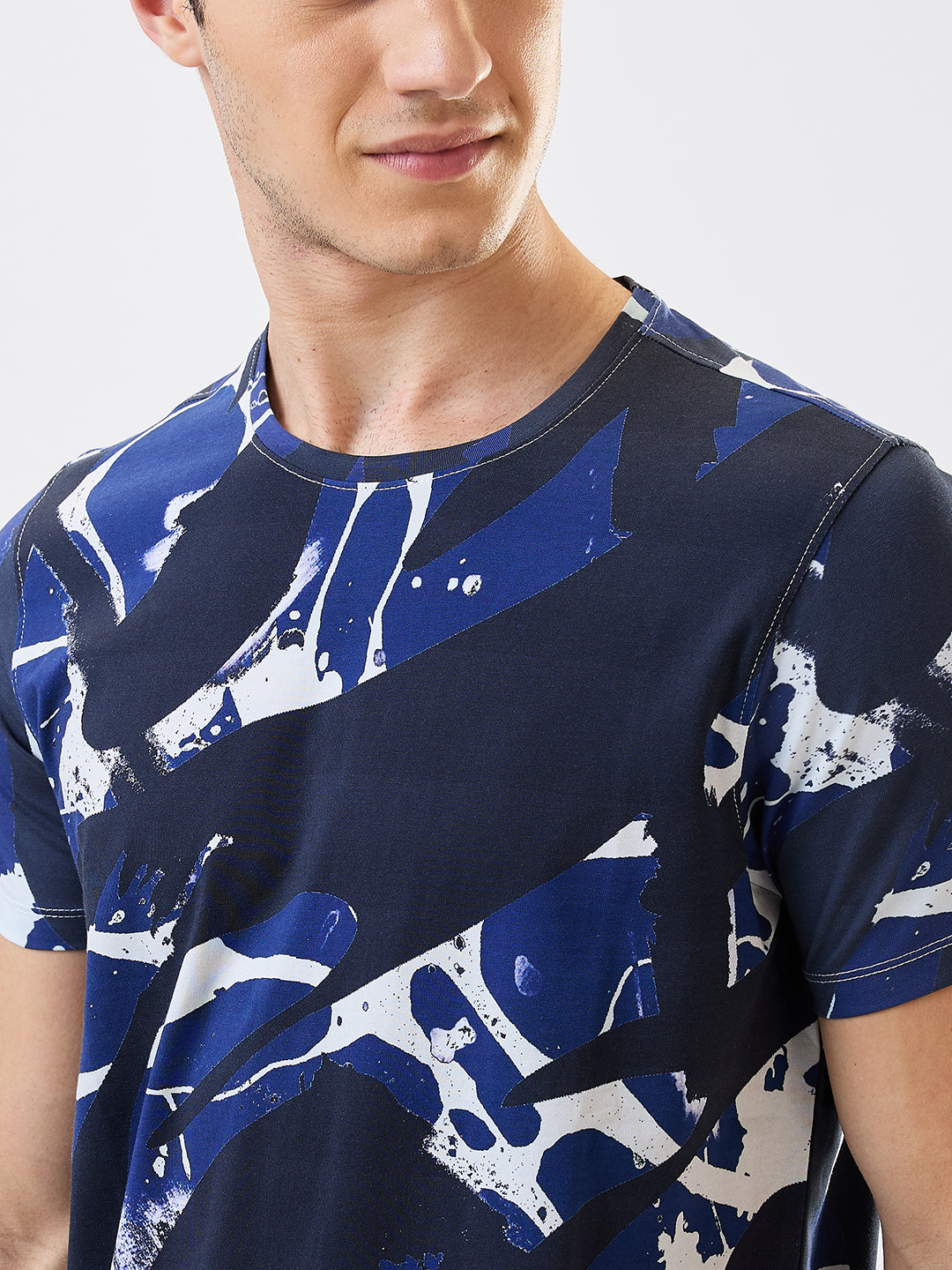 Spykar Blue Slim Fit Printed Half Sleeve T-Shirt For Men