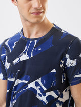 Men T-Shirt Print Blue Slim Fit