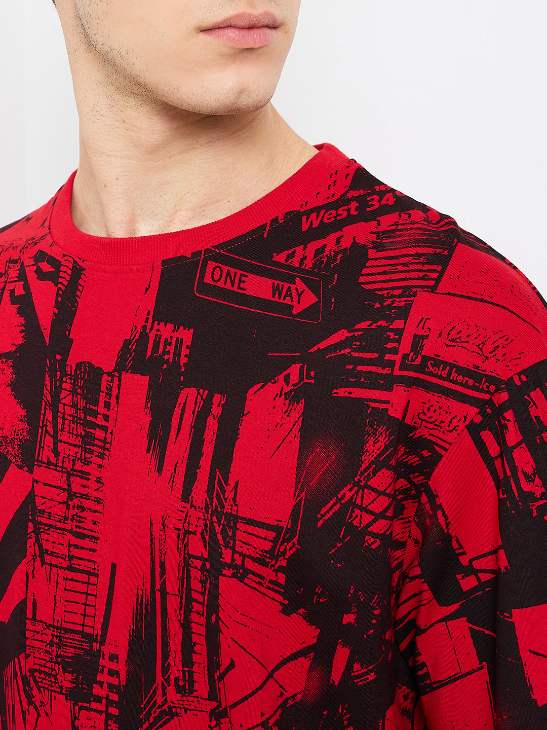 Spykar Red Loose Fit Printed Half Sleeve T-Shirt For Men