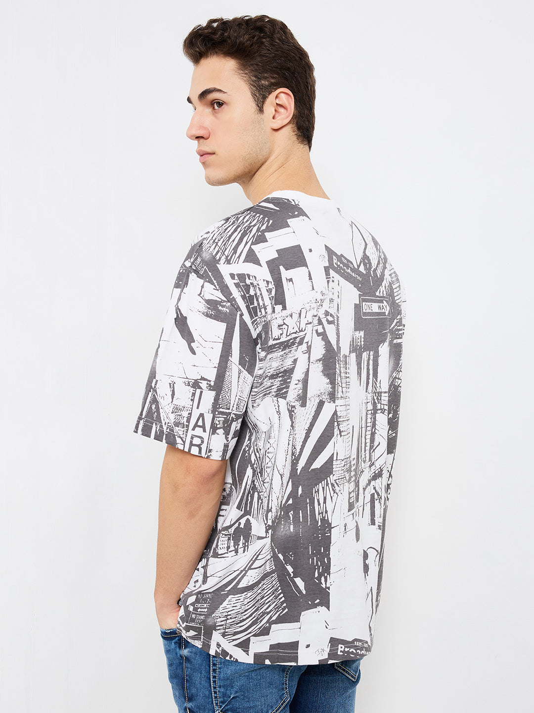 Spykar White Loose Fit Printed Half Sleeve T-Shirt For Men