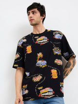 Men T-Shirt Black Print Loose Fit