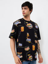 Men T-Shirt Black Print Loose Fit