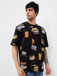 Men T-Shirt Black Print Loose Fit