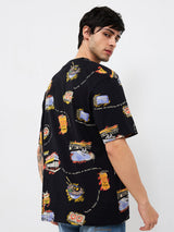 Men T-Shirt Black Print Loose Fit