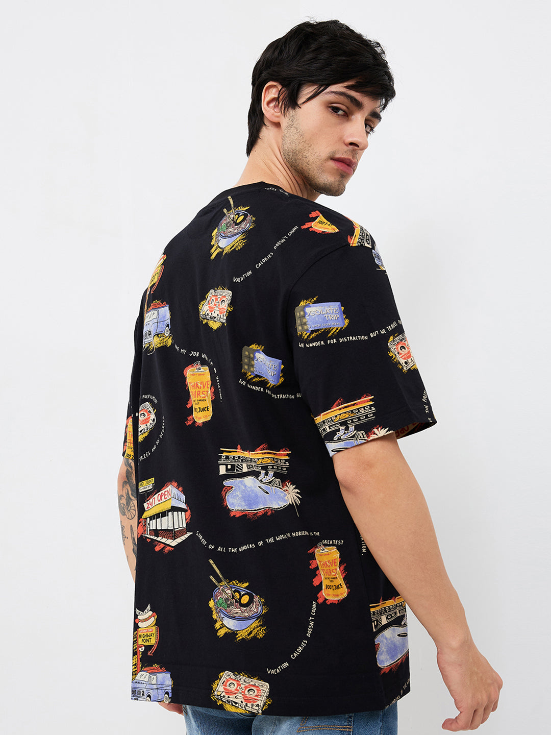 Men T-Shirt Black Print Loose Fit