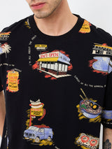 Men T-Shirt Black Print Loose Fit