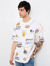 Men T-Shirt White Print Loose Fit